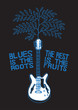 blues music poster with guitar and tree  with text: blues is the roots - the rest is the fruits