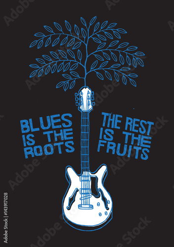 Dekoracja na wymiar  plakat-z-muzyka-bluesowa-z-gitara-i-drzewem-z-tekstem-blues-to-korzenie-reszta-to-f