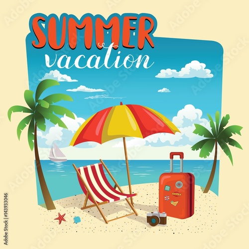 Summer Vacation Template Poster Party Fun Travel Background Design Vector Summer Vacation Template Poster Party Fun Travel Background Design Vector