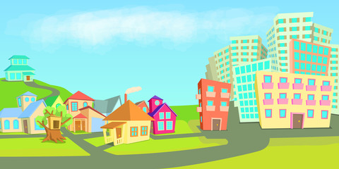  City houses horizontal banner types, cartoon style
