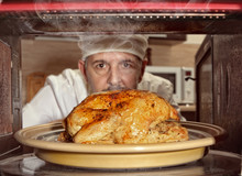 Chef Prepares Roast Little Chicken In The Oven