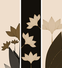 Bookmarks With Stylized Lily Flowers In Gold And Black