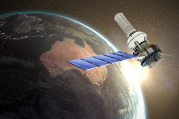 Composite image of 3d image of modern solar satellite