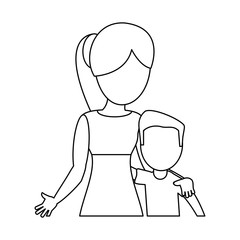 Poster - mother hugging son lovely outline vector illustration eps 10