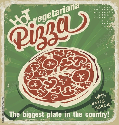 Download Retro pizza sign, background, template pizza box design. Retro pizzeria poster on old paper ...