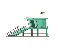 Wooden Lifeguard House In Flat Design. Retro Life Guard Tower Isolated On White Background. Baywatch Hut Or Observation Tower Vector Illustration.