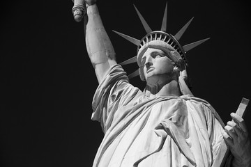 Statue of Liberty, black and white with black sky in New York