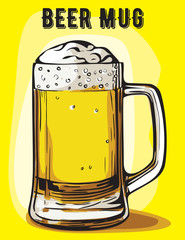 Color vector image of a beer mug. Drink with a lot of foam. Draught beer.