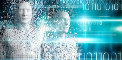 Wall Mural - composite image of close-up of pixelated gray 3d man