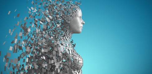 Wall Mural - Composite image of side view of gray pixelated 3d woman