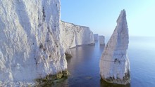 White Chalk Cliffs Of The Jurassic Coast In Dorset UK