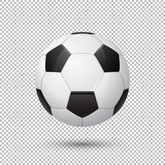 Vector realistic flying soccer ball closeup isolated on transparent background. Design template in EPS10.