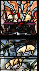 Papier Peint - Stained Glass of a burning lamb, symbolizing the Agnus Dei