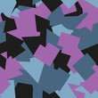 Seamless abstract geometric fashion camouflage pattern. Blue, pink, black elements.