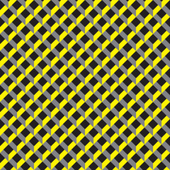 Wall Mural - Seamless 3d grid pattern in yellow, grey and black.