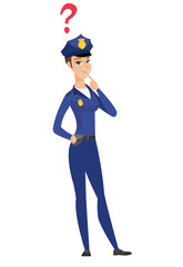 Canvas Print - Thinking policewoman with question mark.