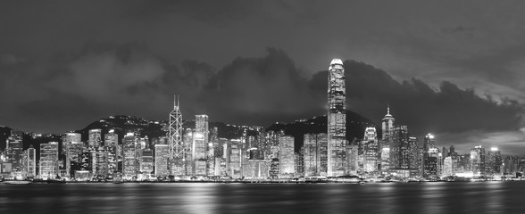 Panorama of Victoria Harbor in Hong Kong at night