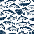 Fishes sketch seamless vector pattern