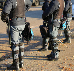 Wall Mural - riot police with helmets before a football game