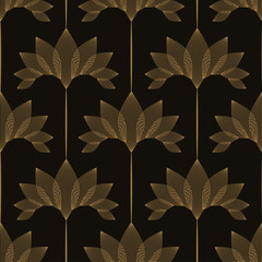 Wall Mural - vintage floral wallpaper with lotus in black and gold