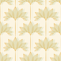 Wall Mural - vintage floral wallpaper with lotus in ivory and gold