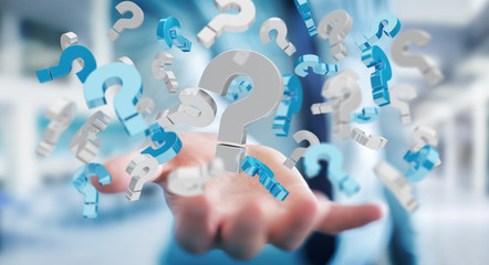 Fototapete - Businessman using 3D rendering question marks