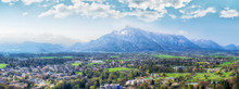 Province Of Salzburg, Austria. Panoramic View Over The Salzburg Land From The Hohensalzburg Castel. In The Background, The Untersberg Alpine Mountain