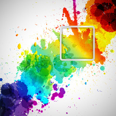 Wall Mural - abstract background with colorful paint stains and frame for your text, diagonal composition, design
