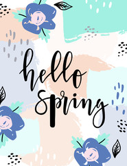 Wall Mural - Vector trendy hand lettering poster ''hello spring''. Hand drawn calligraphy