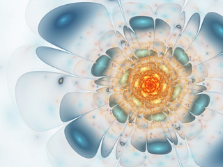 Wall Mural - light blue and gold fractal flower, digital artwork for creative graphic design