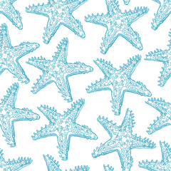 Wall Mural - seamless sketch blue starfish