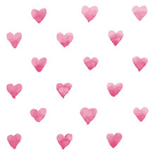 Watercolor Pink Hearts Polka Dots Seamless Pattern