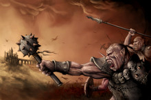 Digital Illustrated Of Fantasy Medieval Battle War With Orc Character
