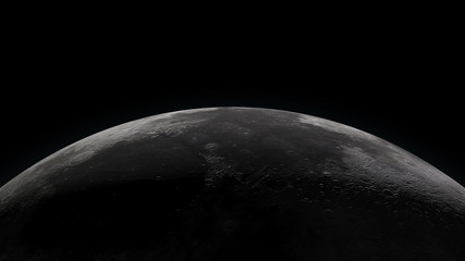 Wall Mural - close up of the moon. partially lit horizon on black background. digital 3d illustration. elements o