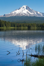 Mount Hood, Part Of The Cascade Range, Perfectly Reflected In The Still Waters Of Trillium Lake, Oregon