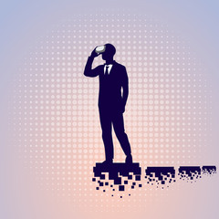 Wall Mural - Silhouette Business Man Wear Virtual Reality Digital Glasses Flat Vector Illustration