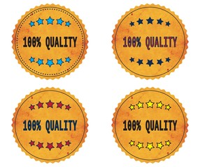 100 PERCENT  QUALITY text, on round wavy border vintage, stamp b