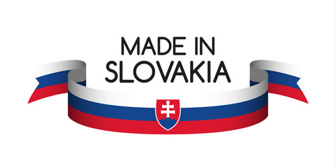 colored ribbon with the slovak tricolor, made in slovakia symbol, slovak flag isolated on white back