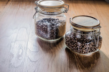 Roasted Coffee Beans  In Glass Jar