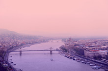 View Of Budapest City And River Chain Bridge Budapest Hungary From Above