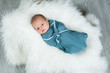 © Jason - Newborn baby boy swaddled and laying on fur