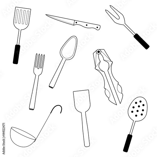 kitchen utensils, black and white Vecteur Stock Adobe Stock