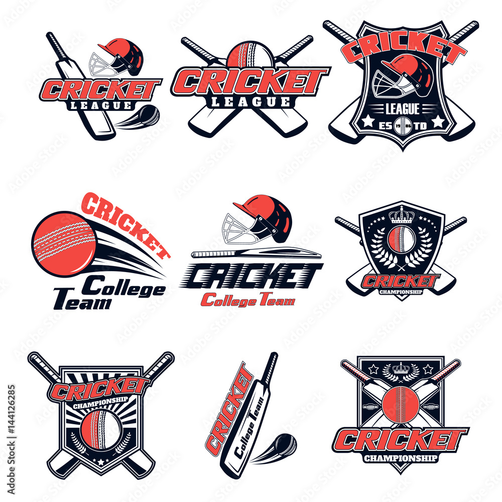 Vector set logo for cricket game for design, advertisement, print web isolated on white background