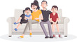 © denis_pc - Colorful happy cartoon family on sofa.