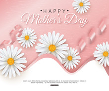 Happy Mothers Day Greeting Card With Typographic Design And Chamomile Flowers. Vector Illustration For Banner, Poster