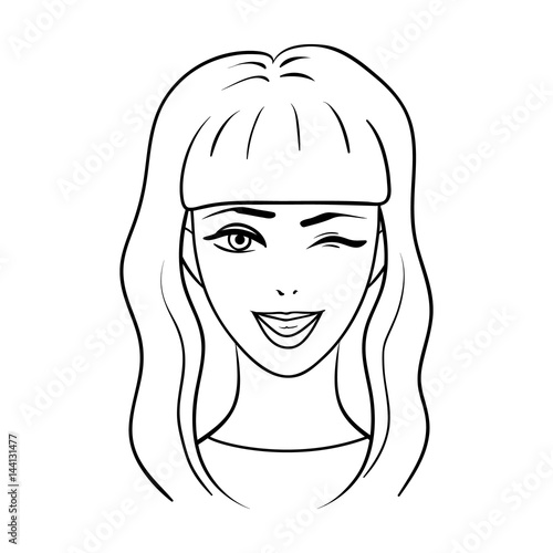 Avatar Girl With Long Dark Hair Avatar And Face Single Icon In