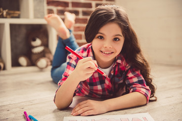 Wall Mural - Little girl drawing