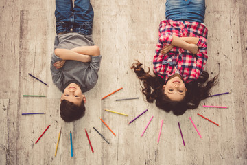 Wall Mural - Children drawing at home