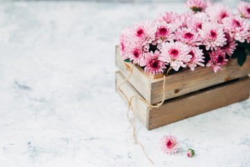 Poster - Summer flowers in wooden box 