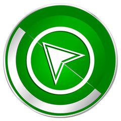 Poster - Navigation silver metallic border green web icon for mobile apps and internet.